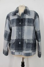 Jones NY Jeans M Blue Plaid Fuzzy Teddy Fleece Button-Front Jacket - £34.13 GBP