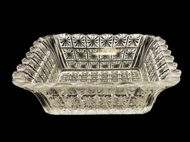 5&quot; x 5&quot; Square Glass Bowl, Starburst Panels, Scalloped, Candy Dish, Mints, Nuts - £15.78 GBP