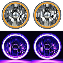 5-3/4 Purple COB SMD LED Halo Angel Eye Halogen Light Bulb Metal Headlights Pair - £99.32 GBP