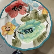 3 Pioneer Woman ~ Turquoise ~ VINTAGE BLOOM ~ 8.75” Ceramic Salad Plate NWT - $44.27