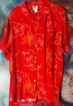 Cherokee  Hawaiian Style Red Shirt L Flowers Hibiscus Mountain View Picture - £7.59 GBP