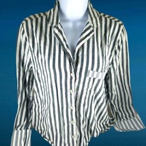 Womens Shirt Victoria&#39;s Secret White Gray LS XS Cotton Blend Stripes Button - £6.85 GBP