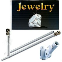 Jewelry Black 3 x 5 FT Flag Set + 6 Ft Spinning Tangle Free Pole + Bracket - $34.88