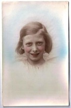 Portrait Postcard Young Girl Smile Hand Tinted Early To Mid Twentieth Century - £1.71 GBP