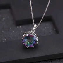 Fine 925 Sterling Silver 9.64CT Natural Rainbow Mystic Quartz Gemstone Necklace - £100.55 GBP