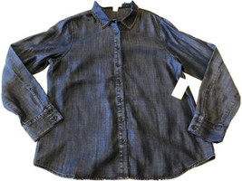 NWT Coldwater Creek Blue Tencel Beaded Collar Denim Long Sleeve Shirt 10-12 NEW - £23.15 GBP
