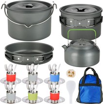 Meetsun Camping Cookware Mess Kit, 37 Pcs Large Size Hanging Pot Pan Kettle With - £62.31 GBP