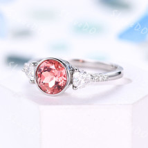 Sterling Silver Natural Certified 8Ct Orange Padparadscha &amp; White Sapphire Ring - £40.28 GBP