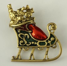 Modern Scandinavian Jewelry Danecraft Christmas Sled Santa Toys Brooch Pin - £18.70 GBP