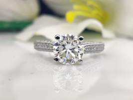 2CT Colorless Round Cut Solitaire With Accent Ring For Her, Woman Gift Ring - £84.99 GBP