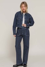 Button Down Stripe Denim Short Jacket - $36.50