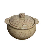Monmouth Pottery Bean Pot Casserole Brown Speckled Stoneware Maple Leaf Vtg - $16.82