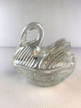 Nesting Swan Lidded Irridescent Glass Candy Trinket Dish Vintage  - $8.75