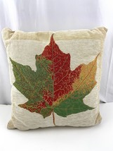 VTG Needlepoint Maple Leaf Seasons 16&quot; Throw Pillow 90&#39;s - $22.49