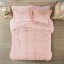 Full/Queen Pink Blush Soft Sherpa Faux Fur 3-Piece Comforter Set - £136.12 GBP