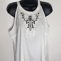 New York &amp; Co Women&#39;s Blouse Top Shirt L White Sleeveless Lace - $18.59