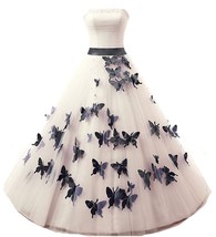 Kivary Strapless A Line Ivory and Black Butterfly Gothic Pearls Long Prom Gowns  - £134.94 GBP
