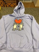 Keith Haring Hoodie Large Men Holding Heart Pop Art  Purple Hoodie - $24.75