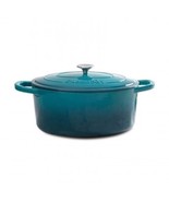 Crock Pot Artisan 5 Quart Round Enameled Cast Iron Dutch Oven in Teal Ombre - £66.13 GBP