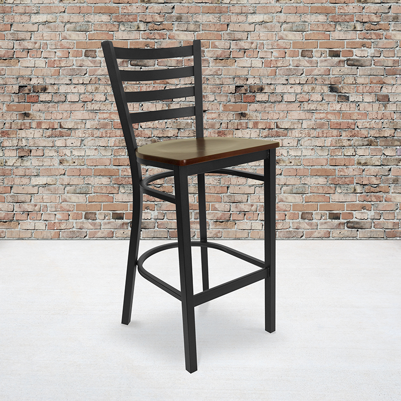 Black Ladder Stool-Mah Seat XU-DG697BLAD-BAR-MAHW-GG