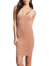 Sexy Nude Peach Bodycon Velvet Velour Dress Sleeveless Tank V Neck Mediu... - £11.04 GBP