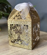 100pcs Glitter Gold Candy Boxes,Chocolate gift Boxes,Sweets laser cut gift Boxes - £38.36 GBP