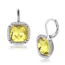 High Polish Stainless Steel Yellow Crystal Cushion Cut Halo Earrings - £11.48 GBP