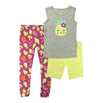 allbrand365 designer Girls Or Boys 3 Piece Cotton Pajama Set,Grey/Pink/Yellow,3T - £22.03 GBP