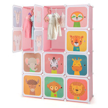 12 Cube Kids Wardrobe Closet with Hanging Section and Doors-Pink - Color: Pink - £69.30 GBP