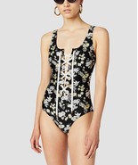 Derek Lam Floral Lace-Up One-Piece Swimsuit Sz S Black Mrsp $199 - $47.82
