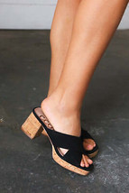 Black Chandra Faux Leather Cork Platform Sandals - $24.99