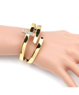 Gold Tone Hinged T-Bar Bangle Bracelet With Swarovski Style Crystals - $43.73 CAD