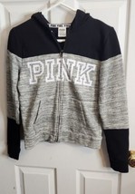 Victoria Secret Pink Full Zip Up Hoodie Sweatshirt Jacket Womens XS Black Gray - £15.14 GBP