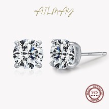 Assic 925 sterling silver round clear zircon stud earrings for women wedding engagement thumb200