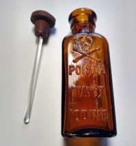 Antique Poison Bottle Amber Glass Dauber Skull Cross Bones TINCT Iodine ... - $47.50