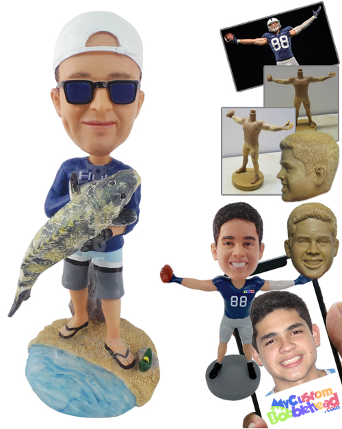 Primary image for Personalized Bobblehead Fisherman Holding His Fish - Sports & Hobbies Fishing Pe