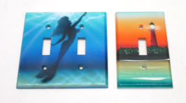 Mermaid Double &amp; Lighthouse Single Light Switch Plate Hand Painted C. Cr... - £13.54 GBP