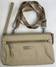 Baggallini RFID Triple Zip 1 Magnet Small Crossbody Bag Purse - 10&quot; x 6&quot; Beige - £23.28 GBP