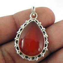 925 Sterling Silver Carnelian Handmade Necklace 18&quot; Chain Festive Gift PS-1745 - £29.58 GBP