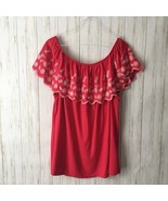 Adrianna Papell Embroidered Off Shoulder Top Red Pink Shirt M Medium AD1... - €20,79 EUR