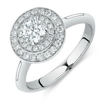 1.15Ct 14k White Gold Plated Halo Cluster Simulated Diamonds Engagement Ring - £93.41 GBP