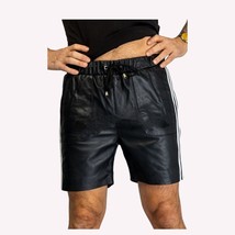Gym Soft  Pocket Leather Black Men Lace Up Lambskin Short Pants Sports Boxer - £76.61 GBP+