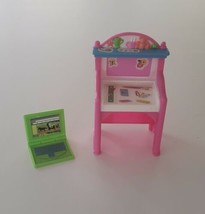 Fisher Price Loving Family Dollhouse 1999 Vintage Pink Art Desk &amp; Green Laptop  - £13.30 GBP