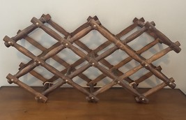 Mid Century 60s 70s Accordion Wine Bottle Rack Holder Wood Wooden Vintag... - $24.74
