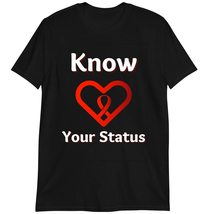 Know Your Status T-Shirt, Red Ribbon HIV &amp; Aids Awareness T-Shirt Dark Heather - $19.55+