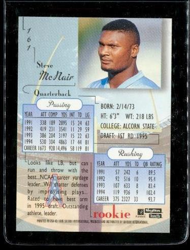 Vintage 1995 SKYBOX ROOKIE Football Card #161 STEVE MCNAIR Houston Oilers Item image 2