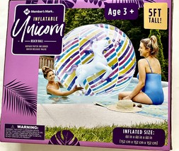 Members Mark Inflatable Unicorn Beach Ball 5 FT Pool Party Fun w/ Repair Patch - £24.99 GBP