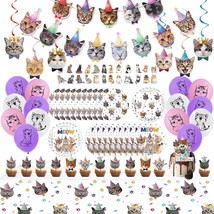 137Pcs Cat Birthday Party Supplies Serves 20 Guests Kitten Birthday Party Decora - £32.76 GBP