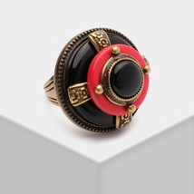 Black Natural Agate Red New Design vintage Ring - £40.20 GBP