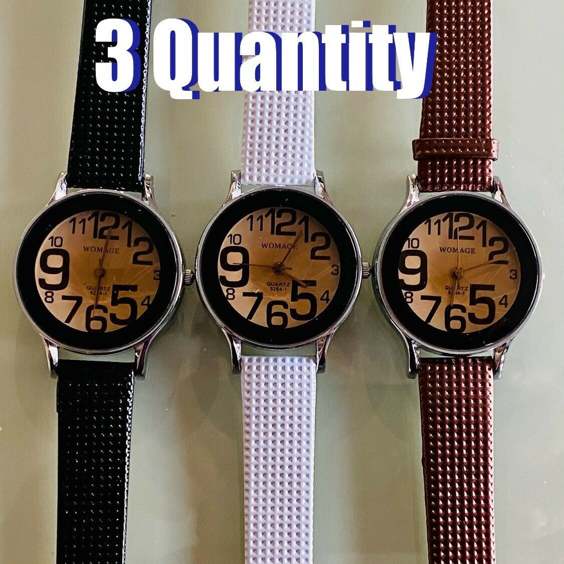 Lot of 3-Qty, Big Numbers faux Leather women watches - £18.81 GBP